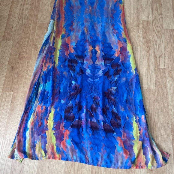 Lulus Flying Watercolors Royal Blue Watercolor Print Sheath Maxi Dress, Size XS - Picture 6 of 14
